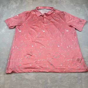 Ephemoca Mens 2XL Performance Polo Shirt Pink White Turquoise‎ Abstract Print